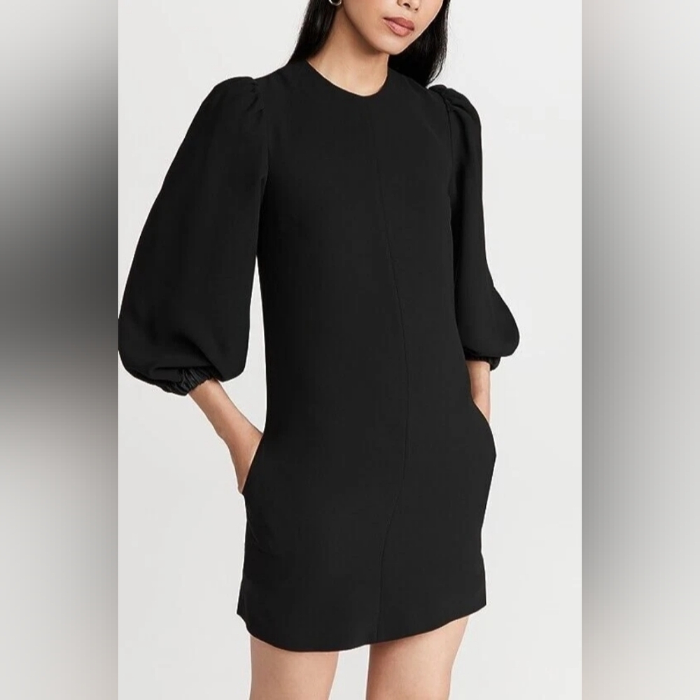 VVB VICTORIA BECKHAM Blouson Sleeve Crepe Shift Dress Black IT 38 US 2 Org $495 - Picture 2 of 14